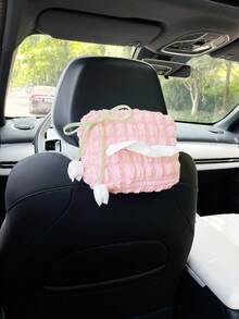 創意鬱金香蝴蝶結車用面紙盒 蓬鬆車用面紙收納袋 通用車內裝飾袋 適用座椅靠背、扶手箱、遮陽板 車用配件 - 鬱金香蝴蝶結 - 查看 5