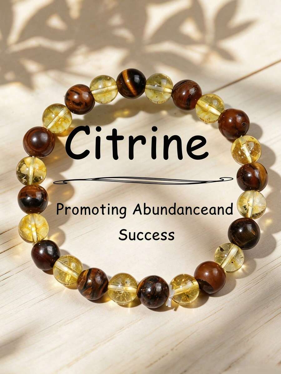 YAUKIA Fashion Natural Tiger'S Eye Luck Bracelet , Citrine Beaded Bracelet Confidence , Courage And Wealth Symbolize Gifts , Yoga Meditation Jewelry - Multicolor - View 1