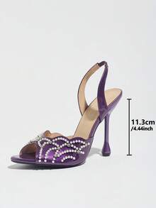 Women's High Heel Sandals With Fan-Shaped Pearl & Rhinestone Decor, Single Strap Back Strap, Stiletto Heel, Round Toe Open Toe Asymmetric Water Drop Heel Slip-On Elegant Summer Shoes, Fashion Party Glamorous Sexy Ball Banquet High Heels, Light Luxury Style Elegant Women's Sandals, Purple High Heels, Women's Sandals - Purple - View 4