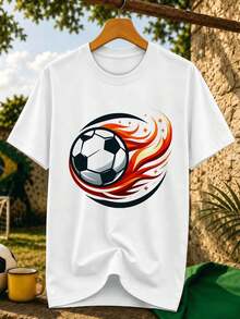 Camiseta de fútbol para hombre con estampado Fireball. Tejido de calidad, estilo hip-hop urbano, cómoda, duradera, estampado gráfico único. - Blanco - Ver 2