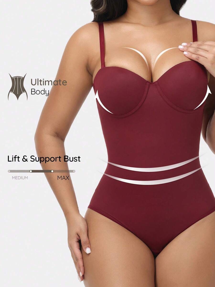 Elegant And Modern Bodysuit With Cup Design. Flattering And Versatile For Women. - Red - View 1