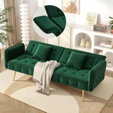 Flieks Two-Seater Multifunctional Sofa Bed With Bed Function, Adjustable Backrest And Multi-Position Armrests. Modern Folding Sofa Bed For Living Room - Velour Upholstery. Spacious Sleeping Area. - Green - View 2
