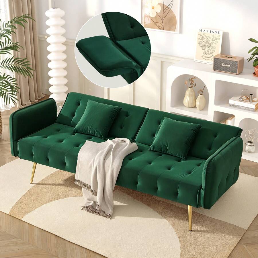Flieks Two-Seater Multifunctional Sofa Bed With Bed Function, Adjustable Backrest And Multi-Position Armrests. Modern Folding Sofa Bed For Living Room - Velour Upholstery. Spacious Sleeping Area.