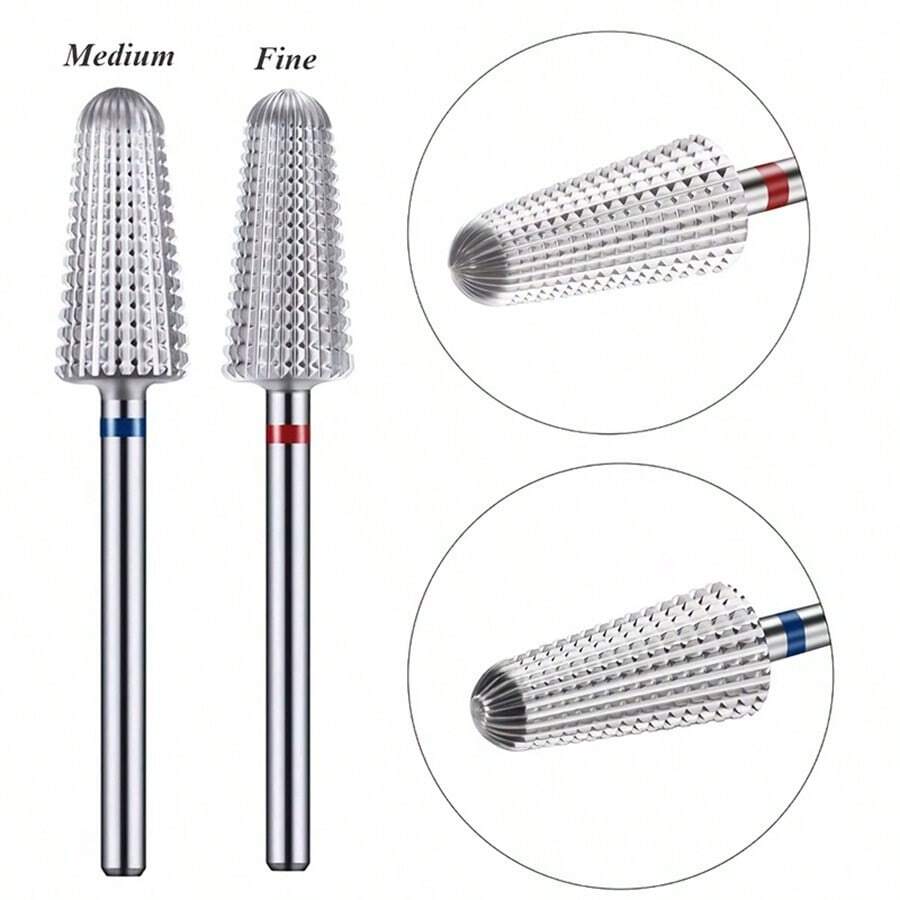 5 en 1 Broca de carburo de tungsteno para uñas con rotación dual Volcán/Tornado Cortadores de fresado para eliminación rápida de acrílico y gel duro Herramientas de manicura - Plateado - Ver 1