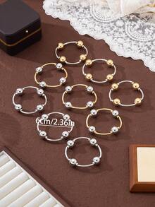 3pcs Vintage Chunky Gold/Silver/Pearl Bracelet Set, European And American Style, Suitable For Women's Beach - 3-piece Set - View 10