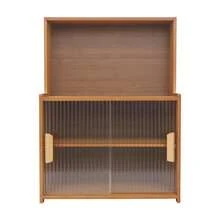 GRANDMEI 45cm Kitchen Storage Cabinet with Sliding Doors, Freestanding Countertop Adjustable Shelves Bamboo Organizer for Dishes, Spices, Cups,22lbs/Shelf (Tawny, Semi-Clear) - Braun, Halbtransparent - Übersicht 8
