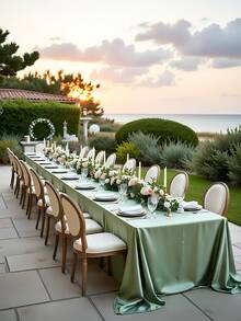 1pc Rectangular Tablecloth, Non-Fading Satin Tablecloth, Suitable For High-End Hotel Banquets, Wedding Banquets, Restaurant Party Decorations - Sage Green - View 8