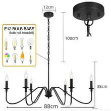 Farmhouse Chandelier For Dining Room: 6-Light Black Industrial Kitchen Island Pendant Light Fixture - Rustic Candle Chandeliers Vintage Modern Hanging Ceiling Lamp For Bedroom Foyer - 6-head Candlestick Chandelier - View 10