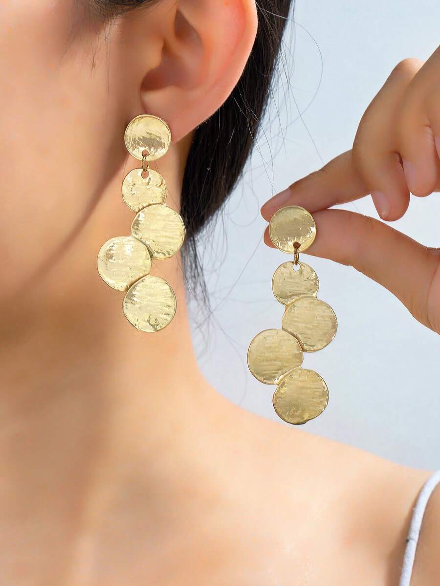 1 Pair New European & American Style Elegant Vintage Asymmetrical Geometric Hoop Earrings, Versatile Fashion Women's Jewelry - Gold - View 1