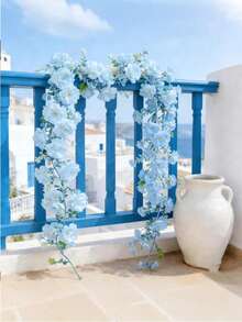1pc Light Blue Artificial Chrysanthemum Vine, Soft Synthetic Spring Floral Garland With Delicate Petals, Suitable For Wedding Party Home Living Room Wall Balcony Railing Dining Table Decoration - Multicolor - View 9