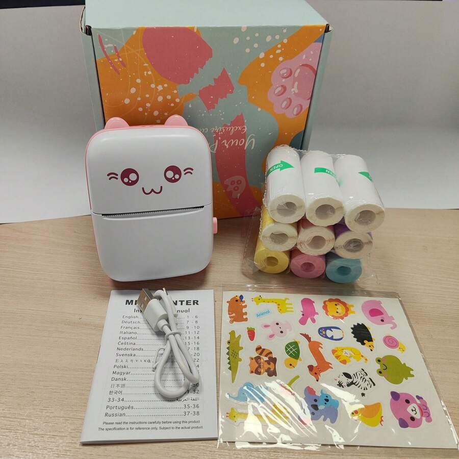 PRINHSJI Wireless Mini Printer, Portable Inkless Thermal Sticker Printer, 200Dpi, USB Charging, Suitable For Photos, Notes, Gifts, Receipts, Lists And DIY Journals, Compatible With IOS And Android