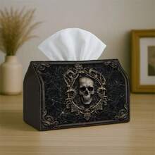 1pc Gothic Vintage Skull Dark Multi-Functional Fabric Tissue Box, Black Marble Pattern With Gold Trim Luxurious Design, Soft Polyester Material, Suitable For Kitchen, Living Room, Bedroom, Car Interior, Home Decor And Tissue Storage Dual Use, Fashionable And Practical Tissue Box - Multicolor - View 8