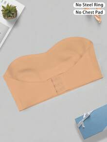 1件女款素色前扣式無墊抹胸胸罩，性感舒適白色無鋼圈薄款內衣[適合小胸女性] - 杏色 - 查看 8