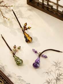 1pc Natural Stone Gourd Charm Keychain Crystal Tiger Eye Pendant DIY Braided Cord Car Hanging Bag Decoration Calabash Ornament H903 - Pendant - View 3