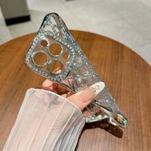 1pc Phone Case Rhombus Rhinestone Electroplated Silver Laser Engraved Transparent TPU Compatible With IPhone Protective Shell - Multicolor - View 7
