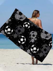 [Soft & Quick-Dry]250gsm Microfiber Beach Towel | 70*140cm/90*180cm Optional | Ink Splatter Football Pattern Print | High Absorbency Portable Swimming Towel, Bathroom Decor, Swim Towel, Beach Towel | Suitable For Summer Beach, Swimming, Travel, Camping, Fitness - Ink-stained Soccer Ball - View 11