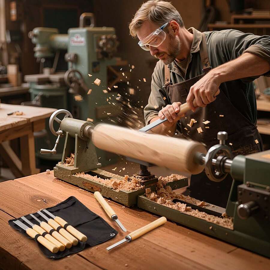 Wood Lathe Turning Tool Set, 8PCS, Lathe Chisel Set With Carbon Steel Blade, 2 Skew, 1 Spear Point, 1 Parting, 1 Round Nose, 3 Gouge Tools, 1 Oxford Bag, For Beginners, Hobbyists, Professionals - 8PCS - View 1