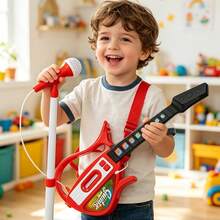 Children's Electronic Guitar With Stand And Microphone Set, Adjustable Height, Built-In Songs And Lights, Music Education Toy, Birthday And Holiday Gift For Kids - Multicolor - View 6