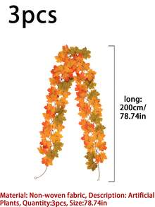 1/2pcs 66.93" Artificial Hanging Vine, Autumn Maple Leaf Garland Wall Hanging, Suitable For Autumn Theme Party, Halloween, Home And Staircase Wall Decoration, Indoor/Outdoor And Garden Autumn Decor - Multicolor - View 17