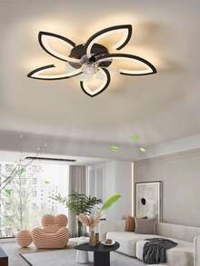 Lámpara de Techo de Lujo Nórdico Moderno 2026 con Colgante Acrílico Floral Negro, Regulable de 3 Tonos, Ventilador de Techo con 1-6 Velocidades Ajustables, Lámpara de Techo Minimalista Americana para Decoración de Espacios Interiores del Hogar, Dormitorio, Comedor y Sala de Estar - Unitalla - Ver 1