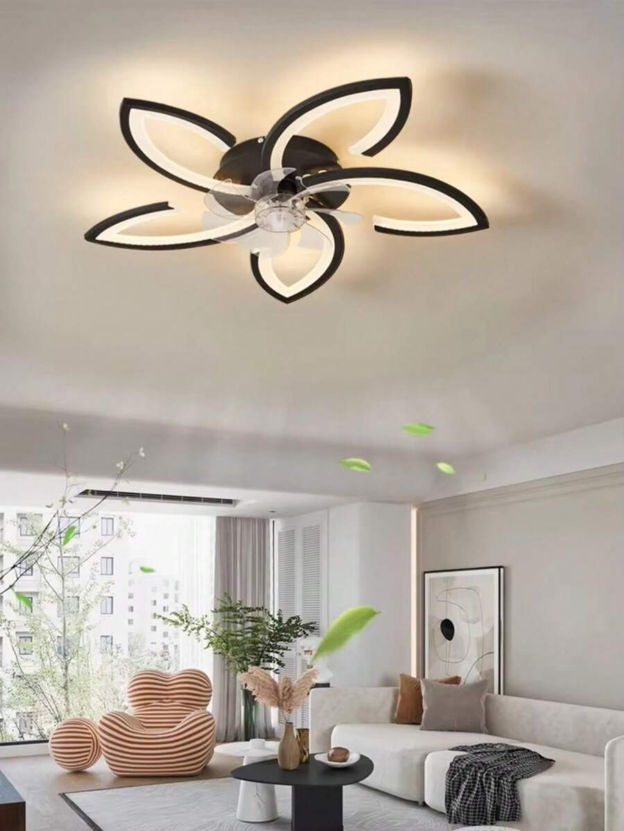 Lámpara de Techo de Lujo Nórdico Moderno 2026 con Colgante Acrílico Floral Negro, Regulable de 3 Tonos, Ventilador de Techo con 1-6 Velocidades Ajustables, Lámpara de Techo Minimalista Americana para Decoración de Espacios Interiores del Hogar, Dormitorio, Comedor y Sala de Estar - Unitalla - Ver 1