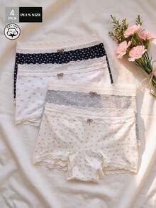 4Pcs Women's Plus Size Cotton Briefs Shorts, High Elasticity Comfortable Soft Underpants For Daily Casual Wear - Multicolor - View 8