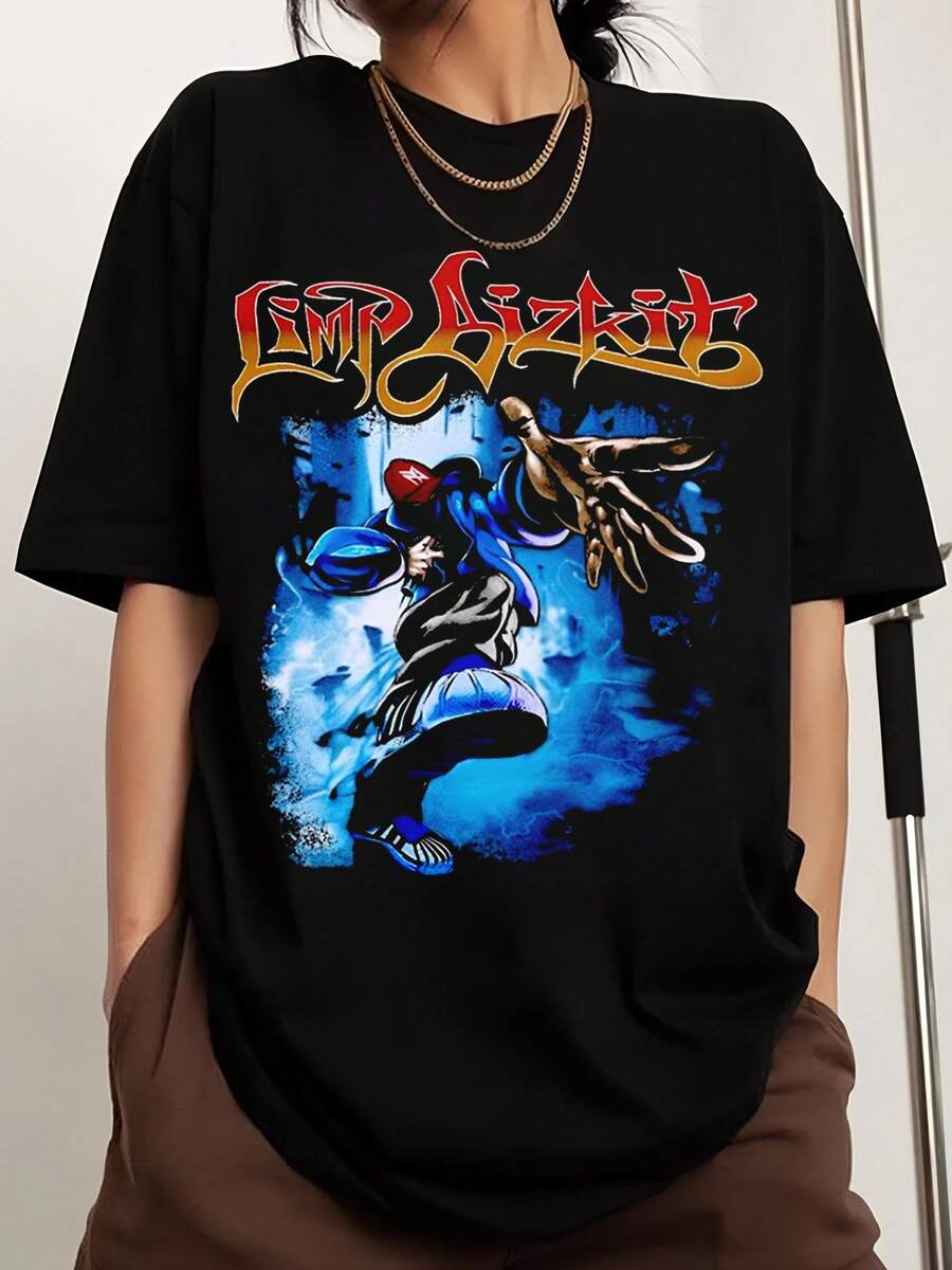 Limp Bizkitss Canvas Print T-Shirt Retro Printed Fashion T-Shirts For Men And Women, Fan Merch - 黑色 - 查看 1