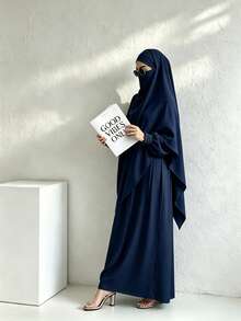 2件組 穆斯林女裝 寬鬆舒適祈禱頭巾 Khimar + 長袍 Abaya，適合女性日常穿著與祈禱，四季皆宜 - 彩色 - 查看 29