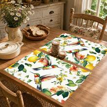 1pc/4pcs/6pcs, Home Decor, Floral & Bird Pattern Printed Linen Placemats, All-Season Use, Suitable For Dining Table, Washable Placemats, Coasters, Kitchen Placemats, Home Goods, Kitchen Supplies, Table Decor - Multicolor - View 4