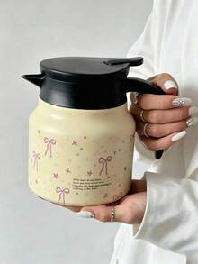 1個 800ml 蝴蝶結與星星圖案雙層不鏽鋼保溫咖啡壺/水壺/茶壺，適用於辦公室、餐廳、戶外等場景，適合作為齋月、聖誕節、情人節、母親節等節日禮物 - 彩色 - 查看 13