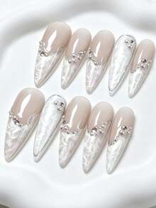 Shecass 10pcs Handmade Nails Press On Nails Long Nails For Summer Vacation Graduation Party - Multicolor - View 2