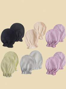 6 Pairs Pairs Solid Color Newborn Baby Mittens,Solid Color All Season Anti-Scratch Infant Accessories, Scratch-Proof, Soft And Comfortable - Multicolor - View 12