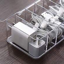 透明電纜收納盒，分格充電器收納盒，適用於充電線、耳機、插頭、手機配件，桌面與抽屜收納 - 白色 - 查看 6
