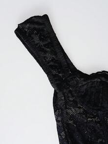 Women's Black Sexy Y2K Glam Sheer Floral Lace Underwire Corset Bodysuit Top Summer Fall Layering Piece For Night Out Clubwear Date Night Party - Black - View 5