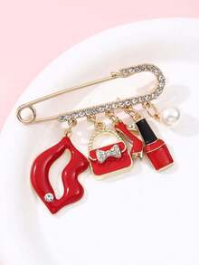 1pc Luxury Rhinestone Makeup Theme Brooch, Lipstick Handbag High Heel Pendant Pin, Versatile Anti-Exposure Clothing Accessory, Niche Exquisite Women's Brooch Gift - Multicolor - View 5