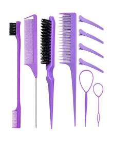 Hair Styling Tool Set (Includes Spray Bottle, Rat Tail Comb, Hairline Comb And Sectioning Clips) Lightweight Accessory Set, Suitable For Daily Updo, Bun, Sectioning And Smoothing Hairstyles - Purple - View 15