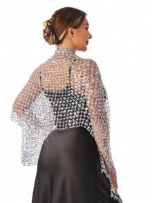 1 pièce Châle à franges de paillettes hydrosolubles, cape brillante brodée, 175*50cm, châle de soirée, fête et dîner de vacances pour femmes - Multicolore - Voir 15