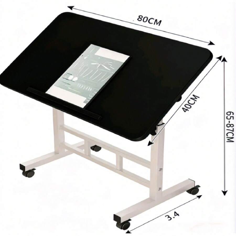 Höhenverstellbarer Computertisch mit Rollen, mobiler Stehpult, ergonomisch – als Beistelltisch über dem Bett & Stehsitztisch für Büro & Zuhause - Schwarz 80 x 40 cm - Übersicht 1
