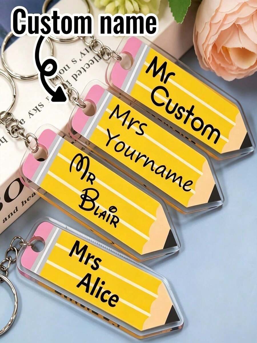 1pc Customized Couple Photo 26 Letters Acrylic Keychain, Personalized A-Z Letter And Couple Photo Keychain, Stainless Steel Split Ring - Multicolor - View 1