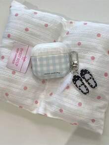 Casing Pelindung Motif Kotak-kotak Biru Segar untuk AirPods 4, Pro 1/2/3, Casing Pelindung Lembut Full Cover untuk Earphone Bluetooth Nirkabel dengan Gantungan Sepatu Balet - Baby Blue - View 1