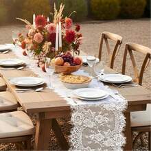 5pcs White Lace Table Runner, 14 X 120 Inch Country Vintage Floral Embroidered Tablecloth, Suitable For Wedding, Bride, Thanksgiving, Christmas, Baby Shower Party, Bohemian Style Lace Tablecloth Home Decor - 5pcs White Lace Trim - View 5