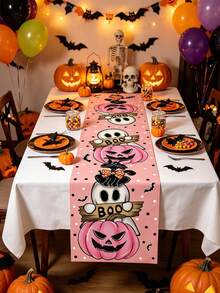 1Pc Halloween Table Runner Tablecloth,Pumpkin Ghost Pattern Polyester Table Flag,Halloween Decoration,Halloween Party Dinner Table Decoration,Home Decor,Trick Or Treat Decoration For Halloween,Happy Halloween Decor,Table Centerpiece Decor - Multicolor - View 3