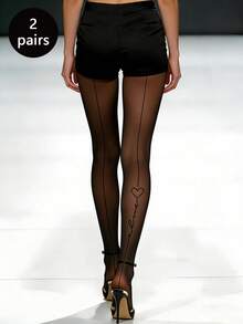 1/2/3 Pasang Legging Wanita Motif Hati Hitam - Desain Motif Hati yang Lucu, Elastis & Nyaman, Legging Modis untuk Pemakaian Sehari-hari, Kencan Malam, Gaya Romantis - Hitam - View 17