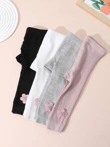 4件組女嬰短版緊身褲，附花朵飾品，可愛優雅，適合四季日常穿著 - 彩色 - 查看 4