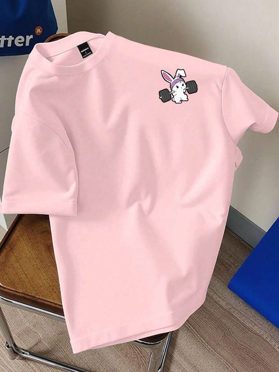 Manfinity Hypemode Camiseta casual de hombre con estampado de conejo de dibujos animados, estilo de los 2000 - Rosa 2 - Ver 1