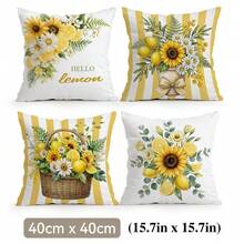 4pcs Watercolor Lemon Pattern Single-Sided Printed Pillow Covers/Cushion Covers, Multi-Scene Atmosphere Decor Pillow Covers Suitable For Living Room Sofa Bedroom, Without Pillow Insert, 40x40cm/45x45cm/50x50cm - Multicolor - View 11