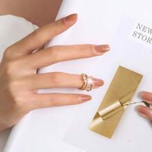1pc Minimalist Leaf-Shaped Adjustable Design Cubic Zirconia Inlaid Ring For Women - Multicolor - View 4