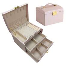 1 Unit, Three-Layer Jewelry Box With Lockable Arch, Suitable For All Types Of Jewelry Storage - Rosa - View 1