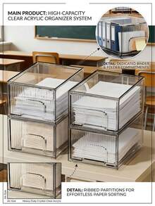 1pc Stackable Transparent Acrylic Desktop File Organizer, Vertical Transparent Document Holder For Office Paper And Notebook Storage - Single Piece - View 1