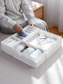 1pc White Foldable Fabric Drawer Organizer With Zipper, Closet Organizer For Socks, Bras, Towels, Ties - Space-Saving Wardrobe Organization Solution,Dorm Room - Multicolor - View 5